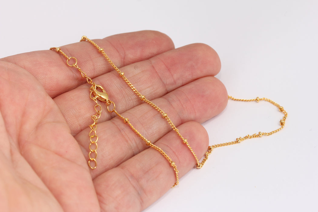 1,3mm 24k Shiny Gold Ball Necklace, Finished Ball Chains, BXB395-14