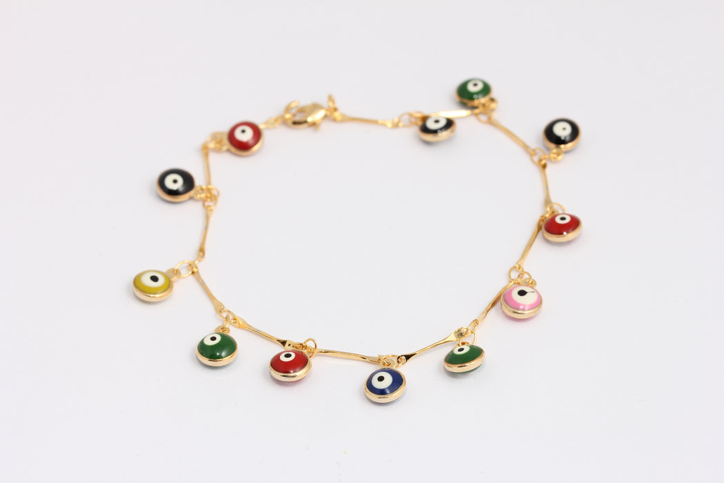 24k Shiny Gold Beaded Bracelet, Evil Eye Bracelet With Colorful , BXB395-42