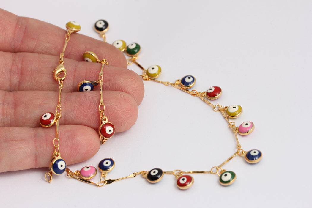 24k Shiny Gold Evil Eye Necklace, Colorful Evil Eye Beaded Necklace, BXB395-52