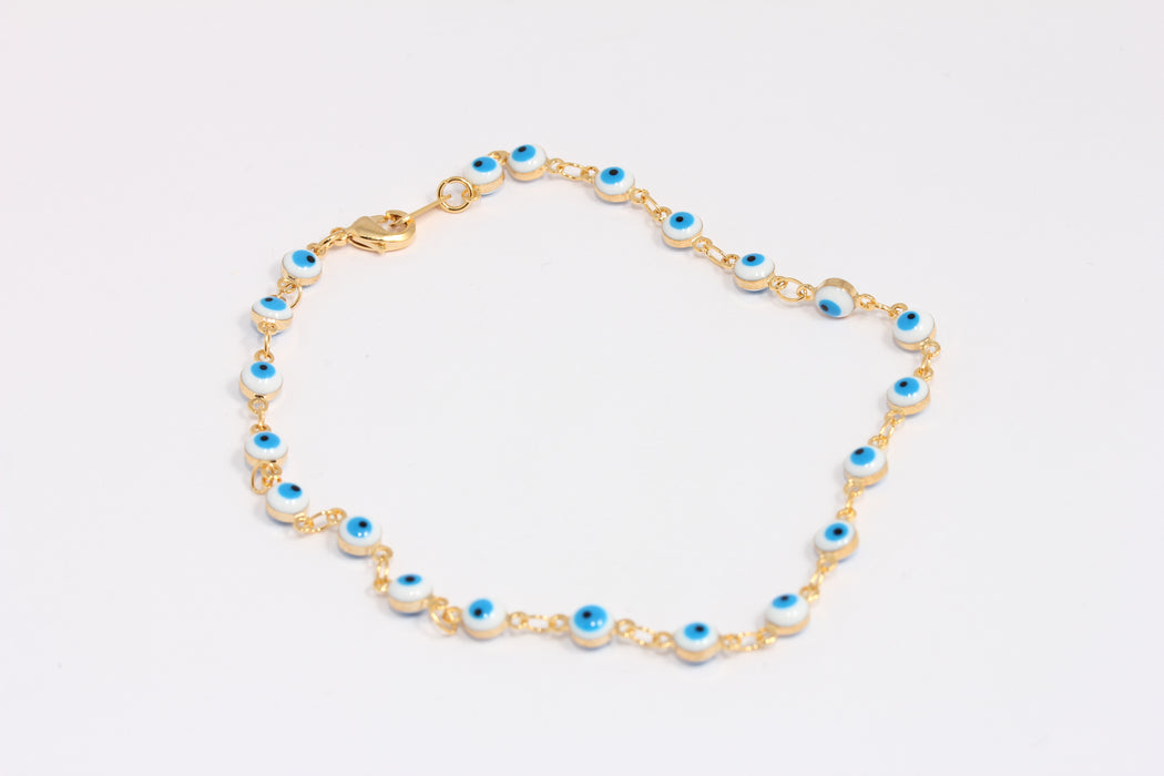 24k Shiny Gold Beaded Bracelet, Ready White Evil Eye Beaded Bracelet, BXB395-69