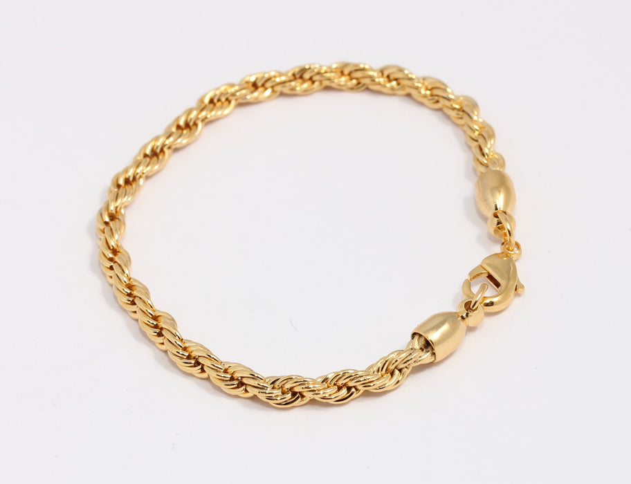 3,8mm 24k Shiny Gold Twist Bracelet, Ready Twist Rope Bracelet, BXB395-74