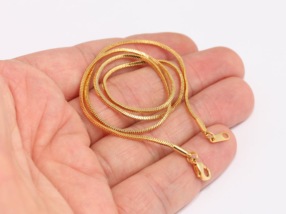 1,4mm 24k Shiny Gold Snake Necklace, Ready Square Snake Necklace, BXB395-90