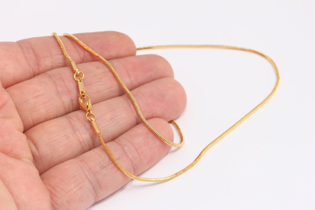 1,2mm 24k Shiny Gold Snake Necklace, Ready Square Snake Necklace, BXB395-131