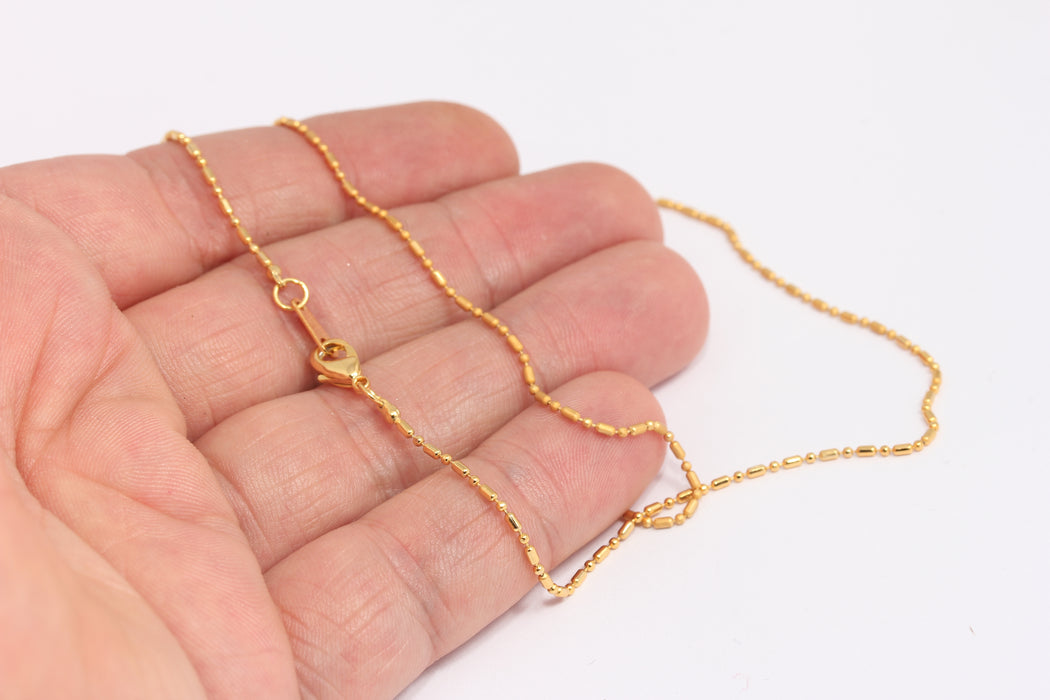 1,2mm 24k Shiny Gold Beaded Necklace, Finished Ball Chains, BXB395-145