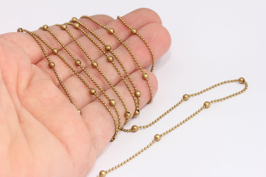 1,2mm Raw Brass Ball Chains, Brass Beaded Satellite Chain, KPT3-2