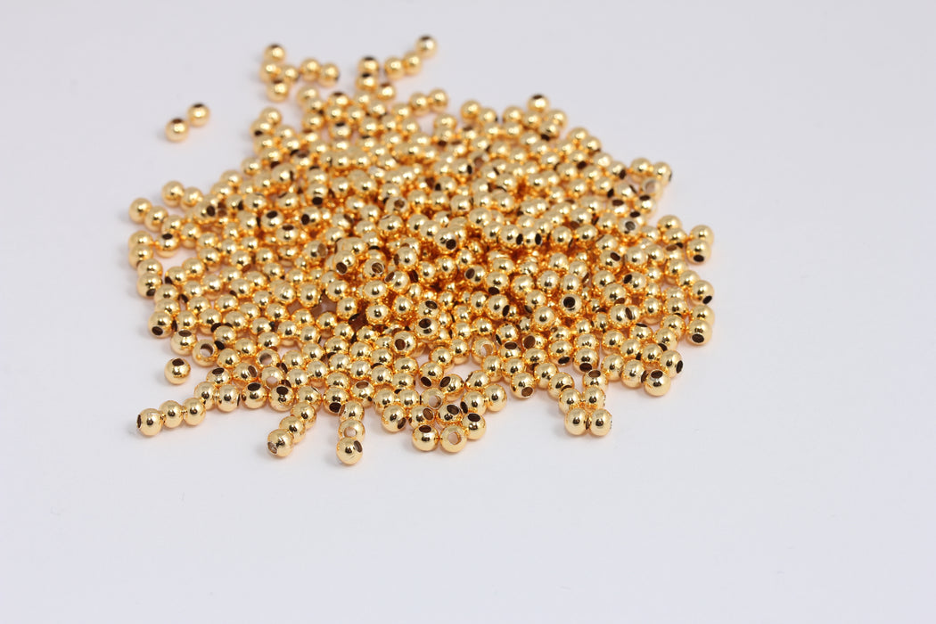 1000 Pcs 3mm 24k Shiny Gold Ball Beads, Gold Spacer Ball Beads, BXB400