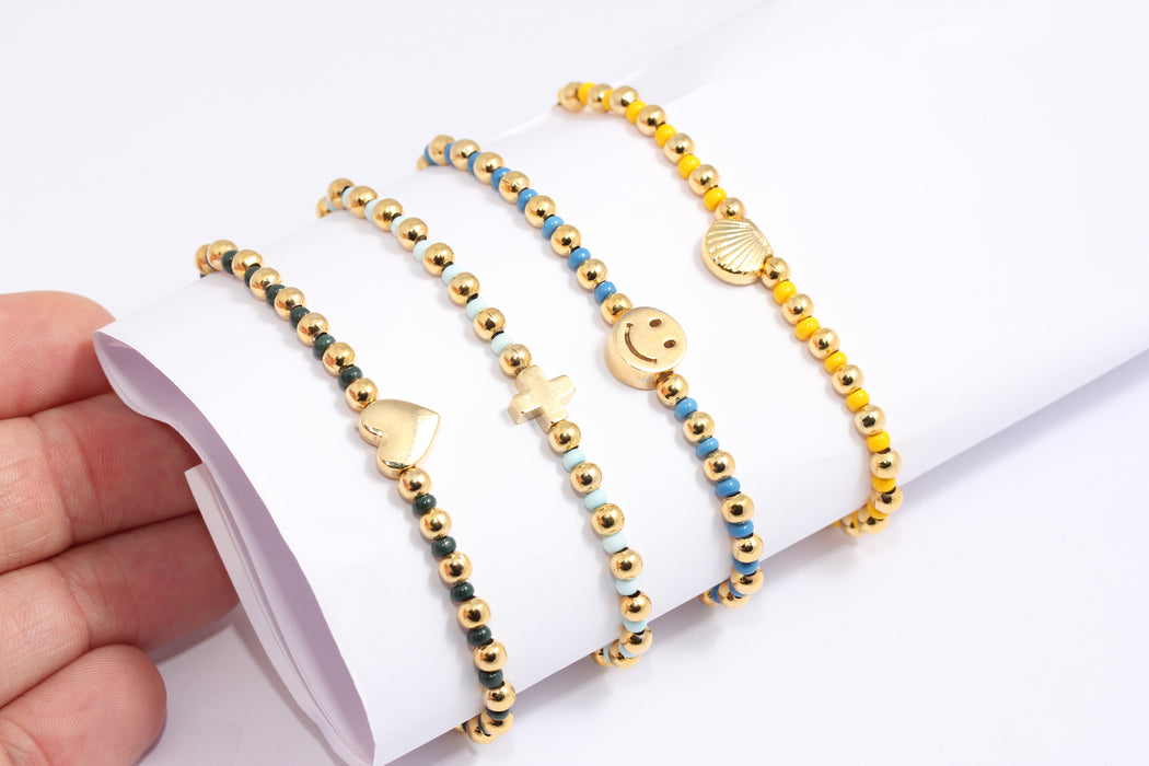 24k Shiny Gold Beaded Bracelet, Colorful Bracelet With Cute Beads, BLK4-3