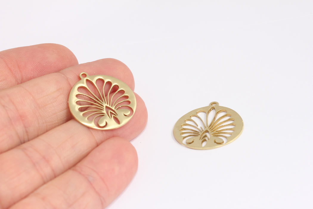 23x24mm Raw Brass Medallion Charms, Palm Tree Pendant, KDR153