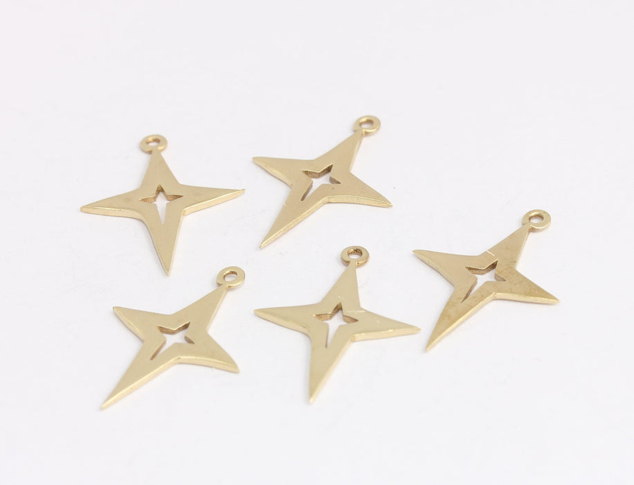 17x24mm Raw Brass North Star Charms, North Star Pendant, KDR144