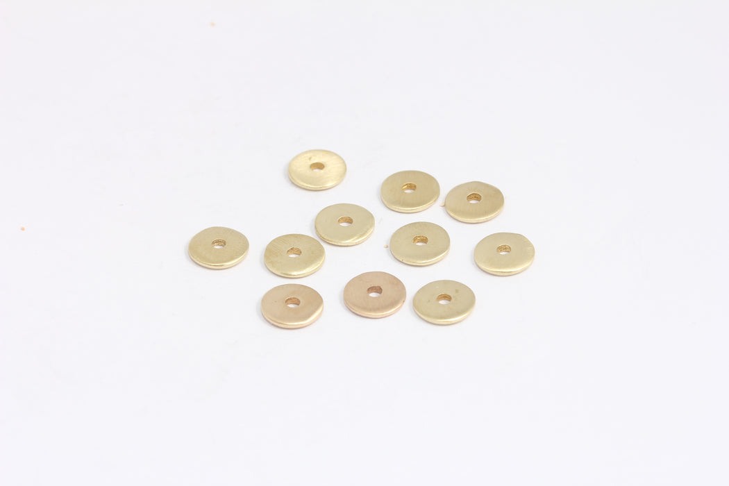 9mm Raw Brass Coin Charms, Bracelet Flat Spacer Beads, KDR50