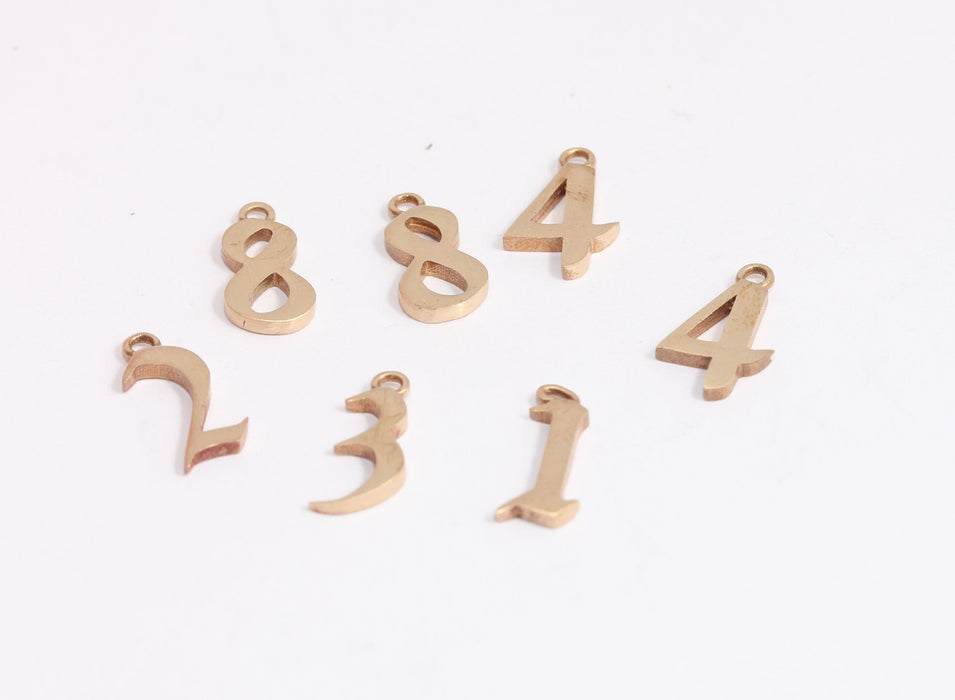 7x14mm Raw Brass Numbers, Number Charms, Number Beads, KDR85