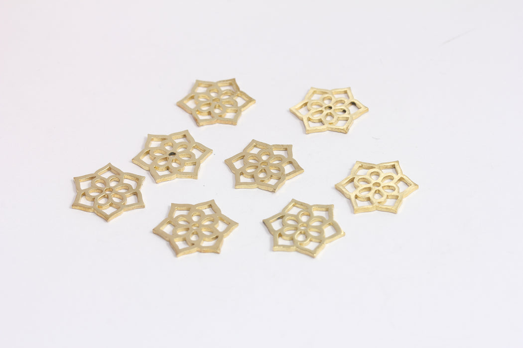 15mm Raw Brass Flower of Life Charms, Yoga Flower Pendant, KDR147