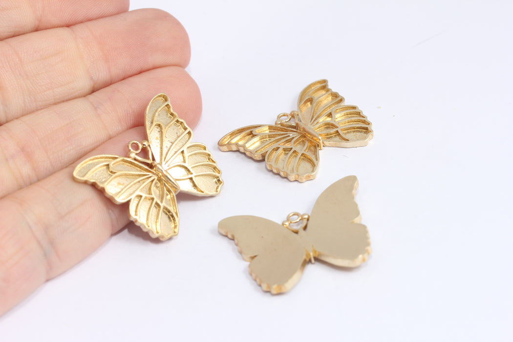 24x30mm 24k Raw Brass Butterfly Charms, Butterfly Bezel Charms, KDR99