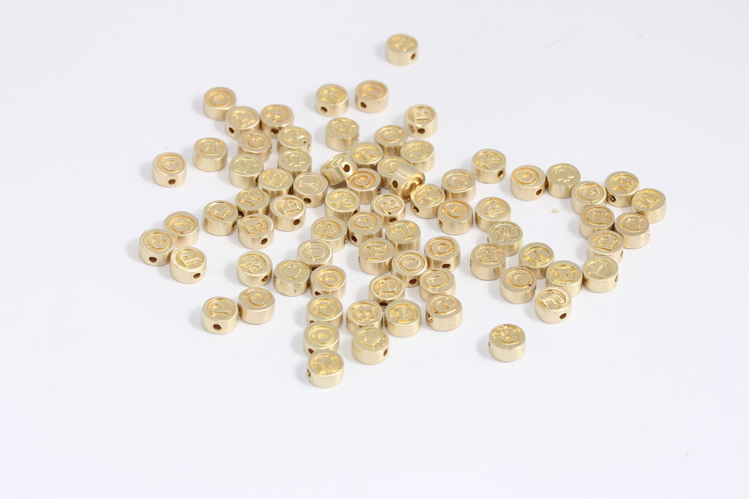 6,5mm Raw Brass Letter Charms, Coin Letter Sliding Beads, KDR157