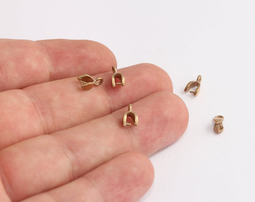 4x9mm Raw Brass Pinch Bails, Brass Pendant Bails, Connectors, XP543