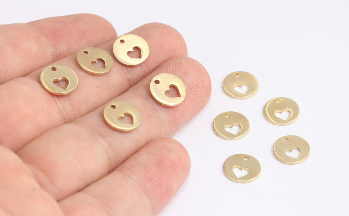 11mm Raw Brass Playing Card Coins, Heart Symbol Beads, KDR140-2