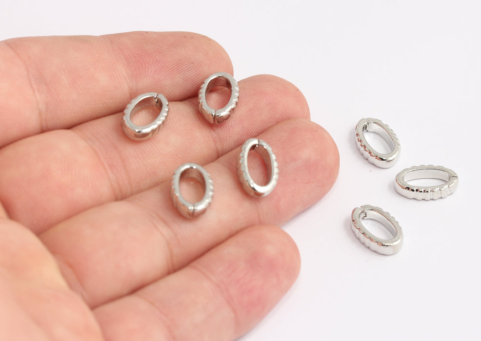 9x13mm Rhodium Plated Oval Clasp, Silver Oval Crimps, KDR95-3