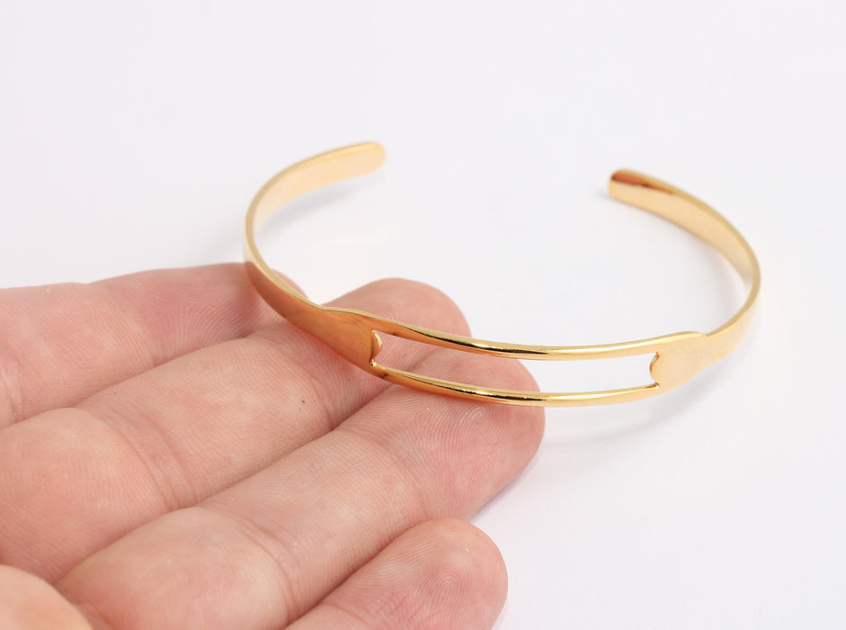 60mm 24k Shiny Gold Bracelet Cuff, Adjustable Bar Bracelet, BXB409-2