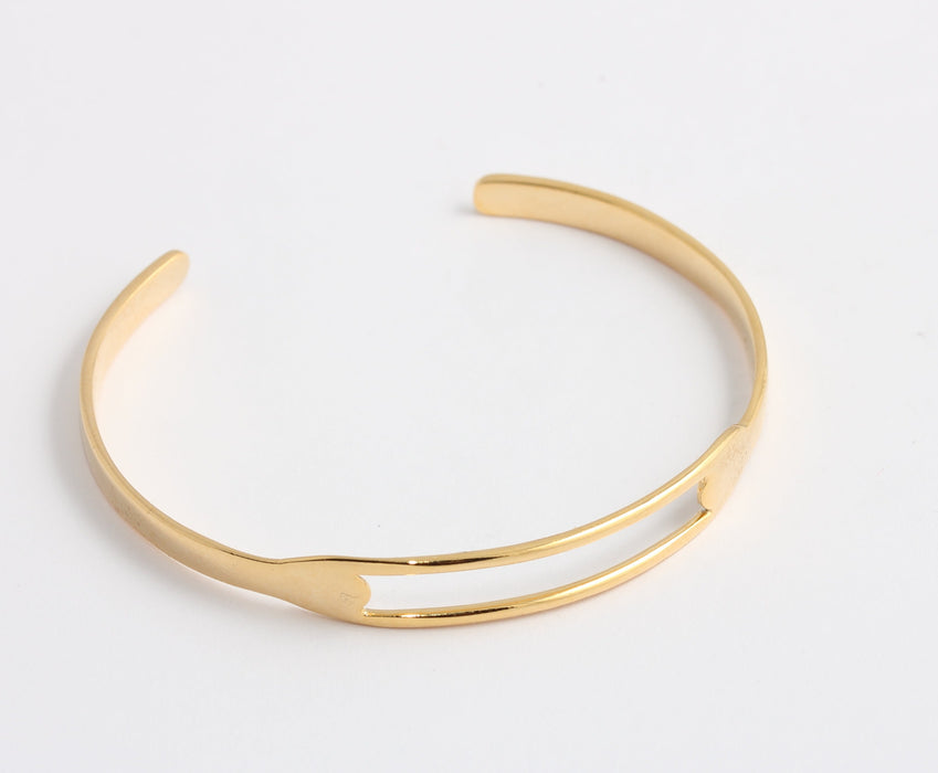 60mm 24k Shiny Gold Bracelet Cuff, Adjustable Bar Bracelet, BXB409-2