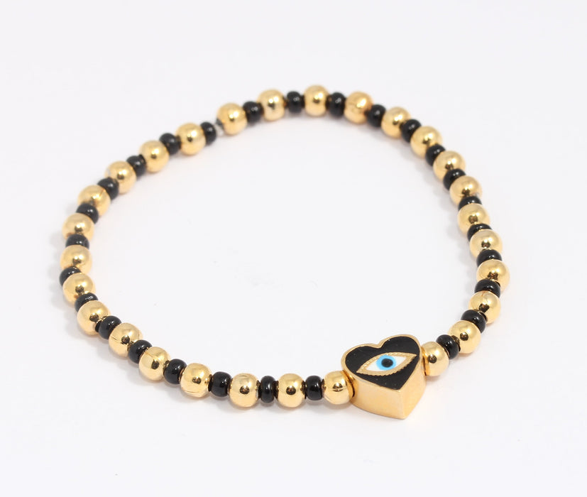 24k Shiny Gold Evil Eye Bracelet, Colorful Elastic Ball Bracelet, BLK7-10