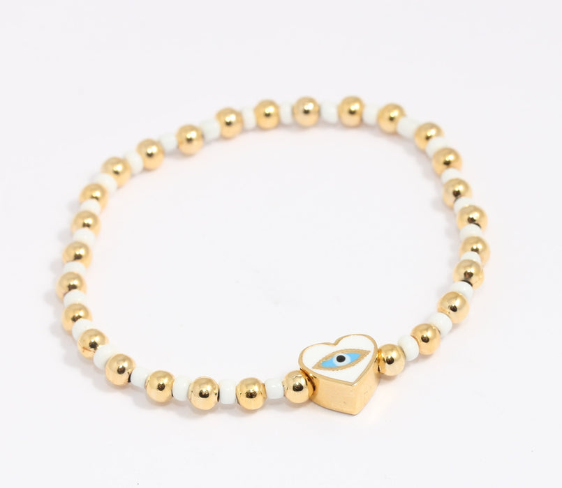 24k Shiny Gold Evil Eye Bracelet, Colorful Elastic Ball Bracelet, BLK7-10