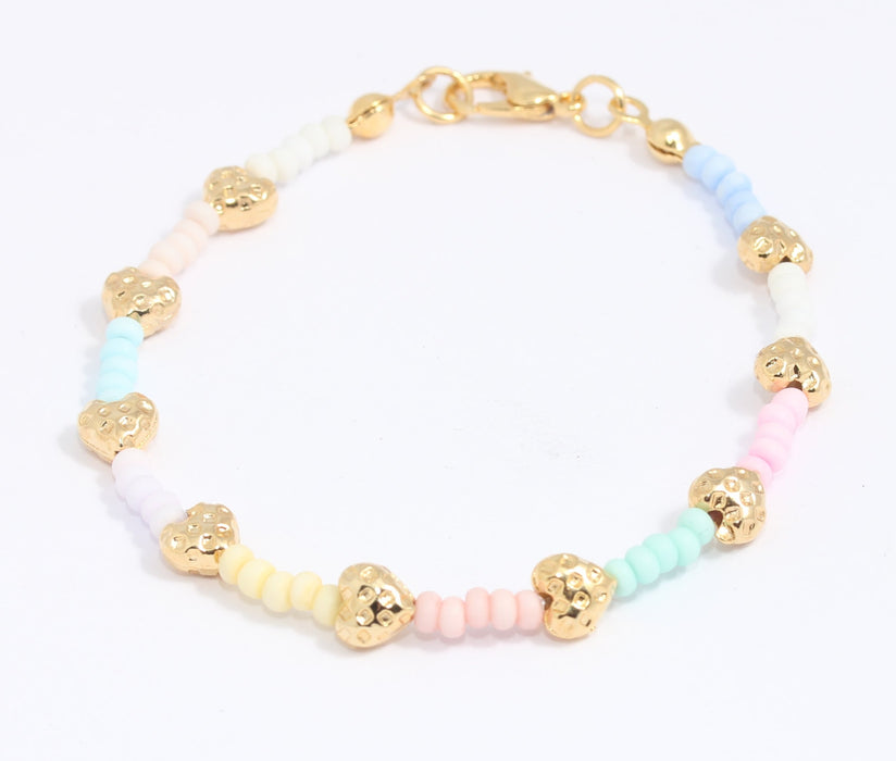 24k Shiny Gold Cute Beaded Bracelet, Colorful Elastic Ball Bracelet, BLK7