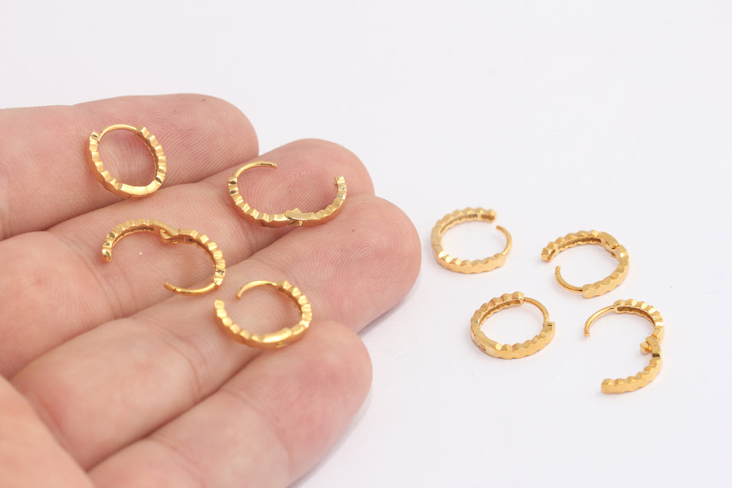 12mm 24k Shiny Gold Hoop Earrings, Small Gold Hoops, XP549