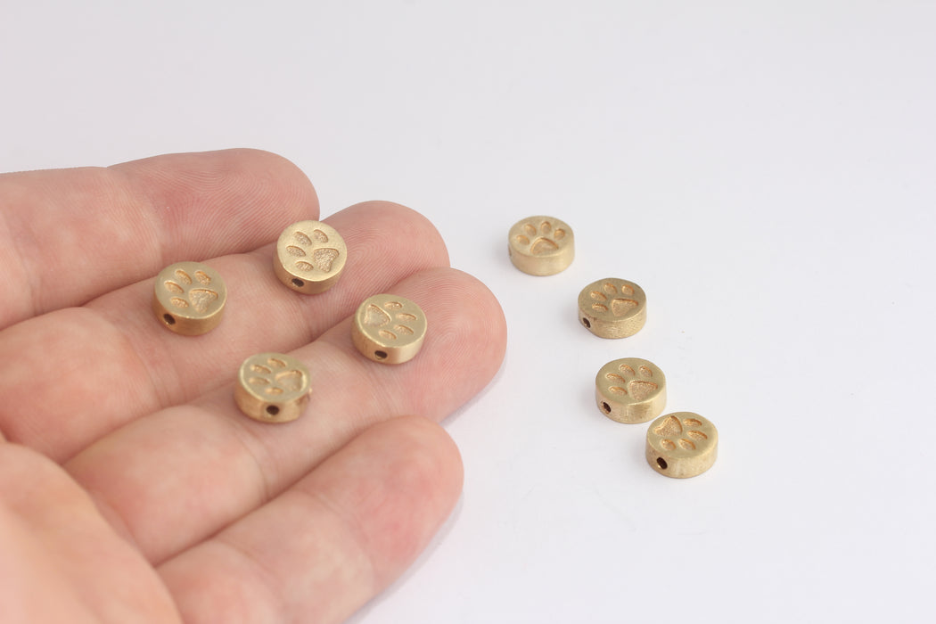 3.5x9.5mm Raw Brass Cat Paw Coins, Paw Bracelet Charms, Small Raw Brass, Bead Paw Charms, With Hollow Backs, XP552-1