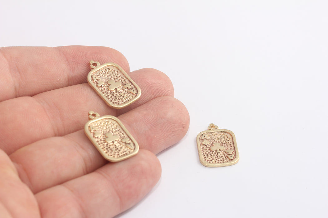 14x23mm Raw Brass Playing Card, Poker Charms, Casino Charms, Ace of Clubs Charm, Poker Cards Pendant, Gambling Charm, MLS581-3