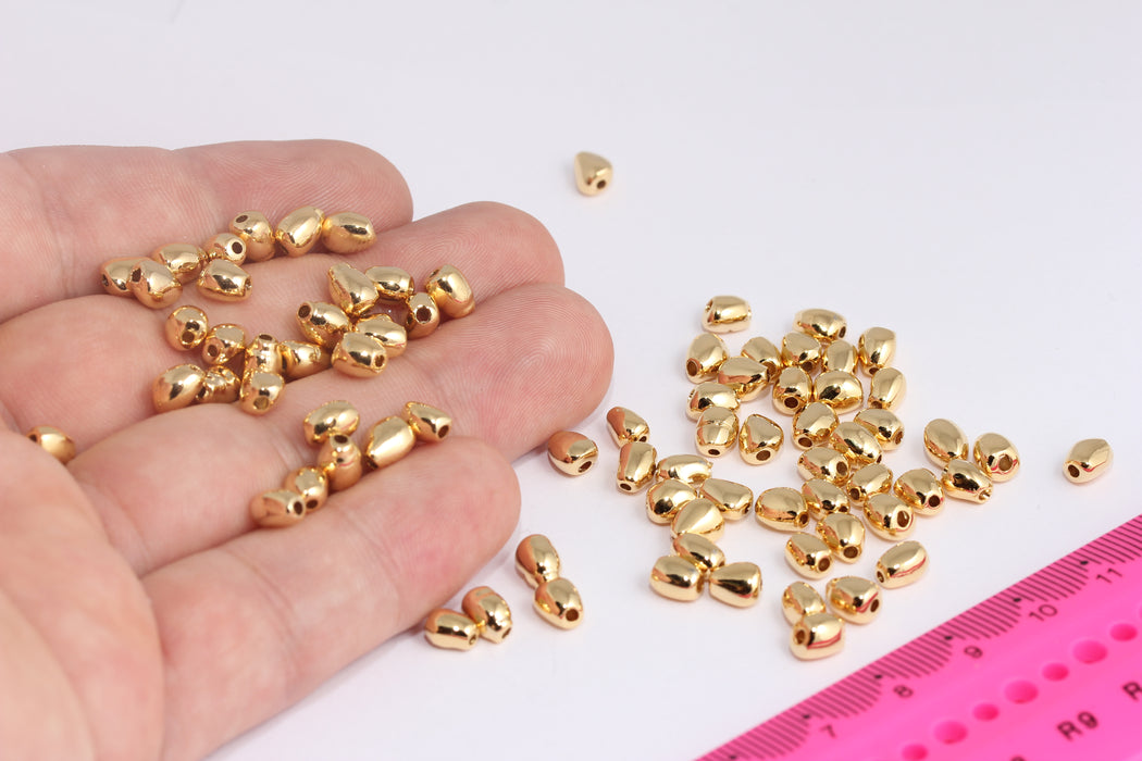 4x5.5mm 24k Shiny Gold Plated Ball Beads, Round Ball Bracelets, Spacer Beads, Bracelet Beads,  Irregular Shape, SLM307