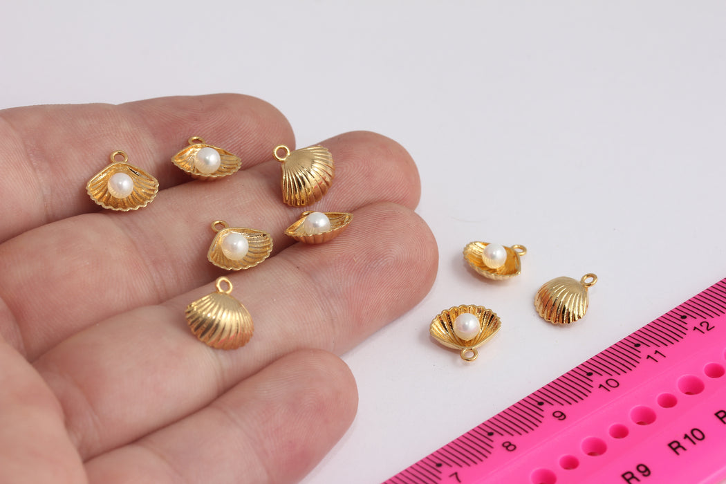 11mm 24k Shiny Gold Plated Sea Shell Charm, Seashell Charm, Oyster Necklace Pendant, Beach Jewelry, Gold Plated Charms, MTE778-2