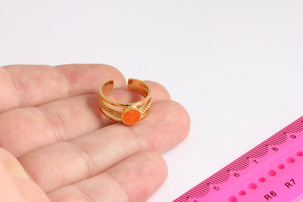 16-17mm 24k Shiny Gold Rings, Drop Enamel Rings, Dainty Rings, Orange Enamel Rings, Triple Ring, Gold Plated Ring, MTE1504-1