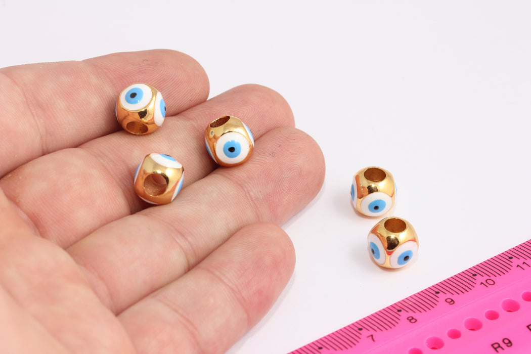 10mm 24k Shiny Gold Evil Eye Beads, Enamel Evil Eye Charms, Bracelet Charms, Evil Eye Spacer Beads, Evil Eye Ball, Gold Finding, CR194-2