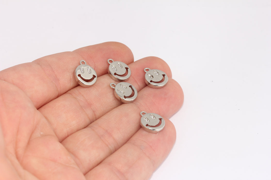 10x12mm Rhodium Plated,Smile ,Smile Charms, FRB97