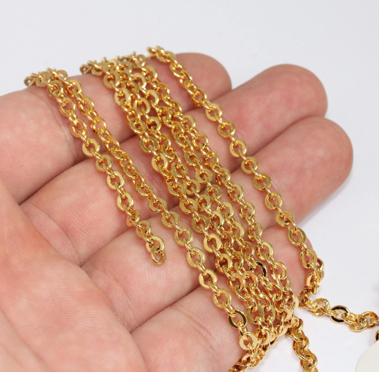 4x4,5mm 24k Shiny Gold Chain, Tiny Rolo Chains, Bulk Lot       CHK601