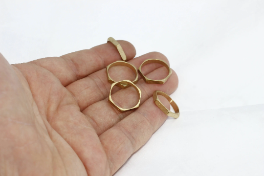 No7 Raw Brass Hexagon Ring, Honeycomb Ring, Brass Ring, SOM290