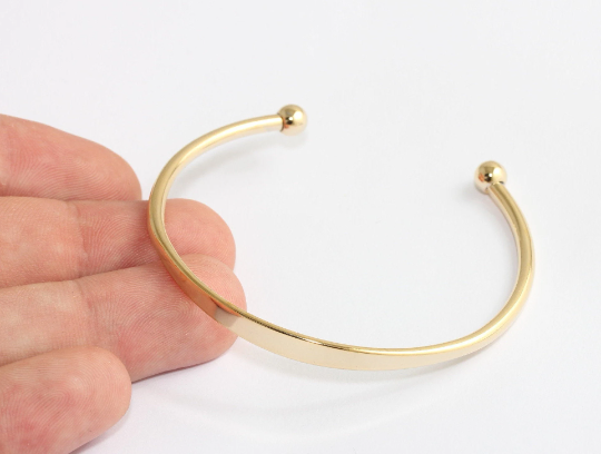 24k Shiny Gold Cuff Bracelet, Open Cuff Bangle dangle                    CHK522