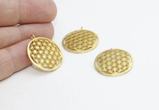 25mm Raw Brass Flower of Life, Yoga Pendants, Flower Of SOM195