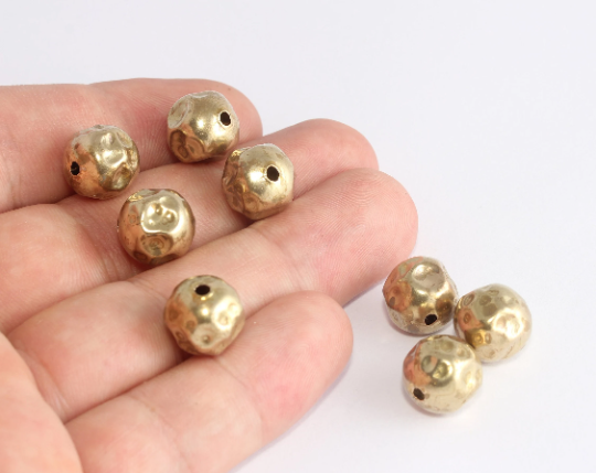 12mm Raw Brass Ball Beads, Round Hammered Ball Charms,  BXB373-2