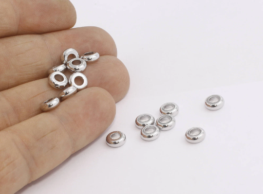 7mm Silver Plated Spacer Beads, Spacers, Rondelle Beads,  MTE259