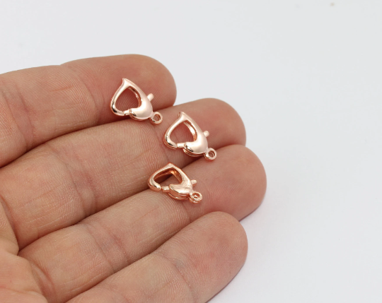 9x12mm Rose Gold Lobster Clasps, Claw Clasp, Heart-Shaped Lobster Clasp, Heart Necklace Closures, Rose Gold Plated Jewelry Findings, ROSE7