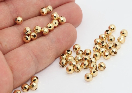 5mm 24k Shiny Gold Faceted Beads, Disco Ball Beads, MTE1089