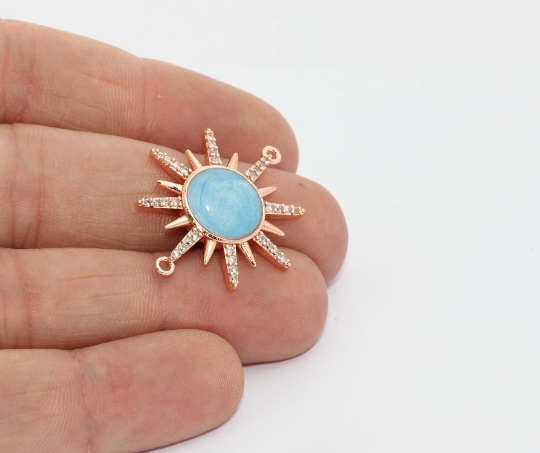 26x30mm Rose Gold Sun Charms, Micro Pave Sun ,Rose, MTE1314