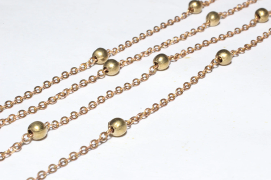 Raw Brass Chains with beads (1,1x1,5mm) Soldered Ball chains- Chains