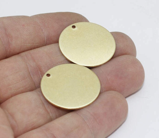 25mm Raw Brass Round Charms, Round Disc, Raw Brass, AE53