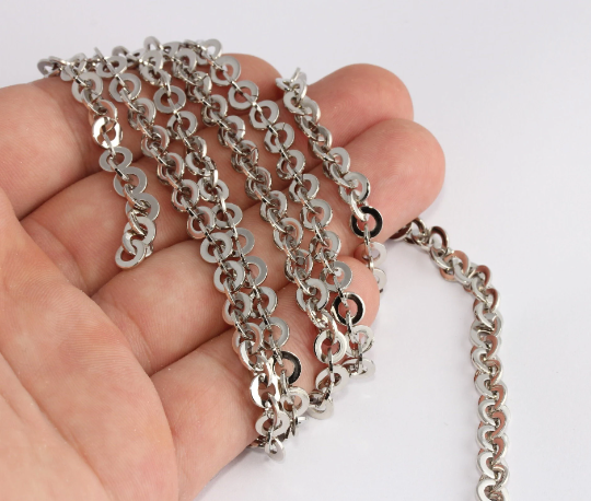 6mm Rhodium Plated Round Link Chain, Silver Ring Bar CHK107