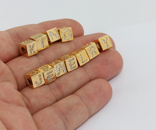 8x8mm 24k Shiny Gold Cz Letter Beads, Cube Letter,            HRF38-1