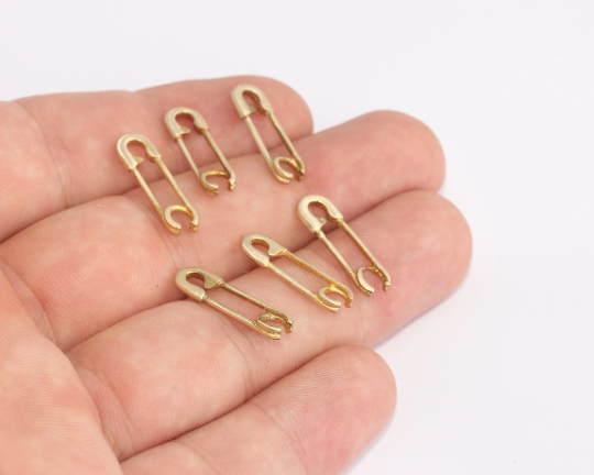 6,5x20mm Raw Brass Safety Pin Charm, Raw Brass Safety  SLM399