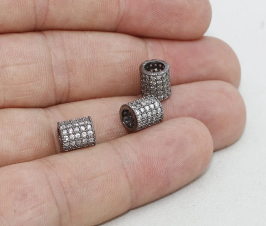 7x8mm Gunmetal Plated Beads, Micro Pave Tubes, CZ Tube  ZRCN263