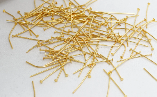 21ga 40mm Head Pins , 24k Shiny Gold Plated , Headpins , DOM26